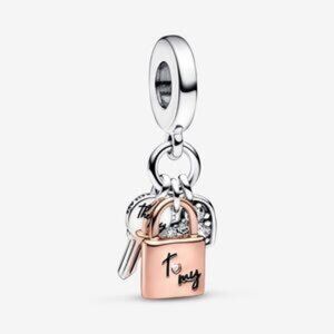 Pandora Two-tone Key, Padlock & Heart Triple Dangle Charm
